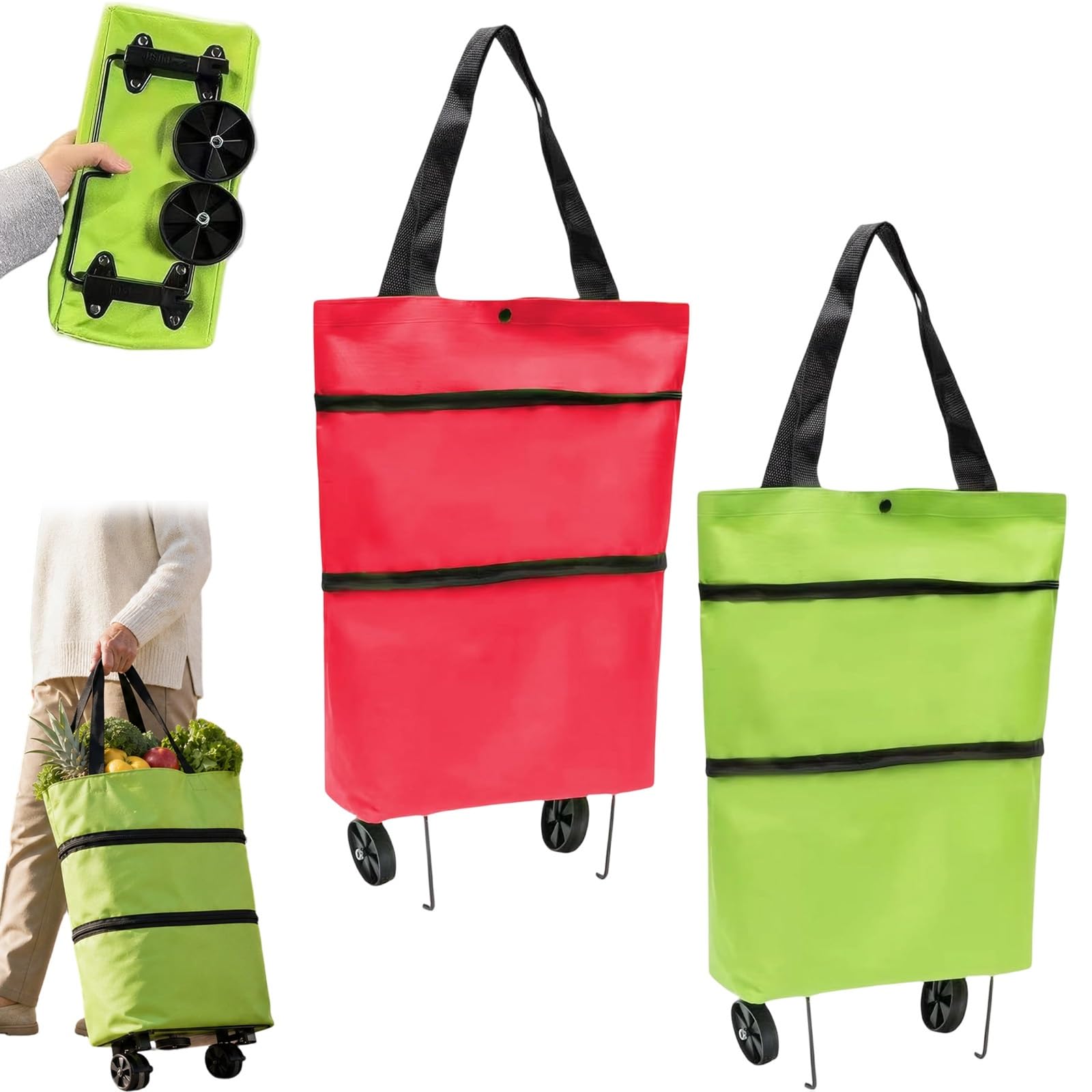 2-in-1 Foldable Shopping Cart, Lightweight Foldable Grocery Trolleys