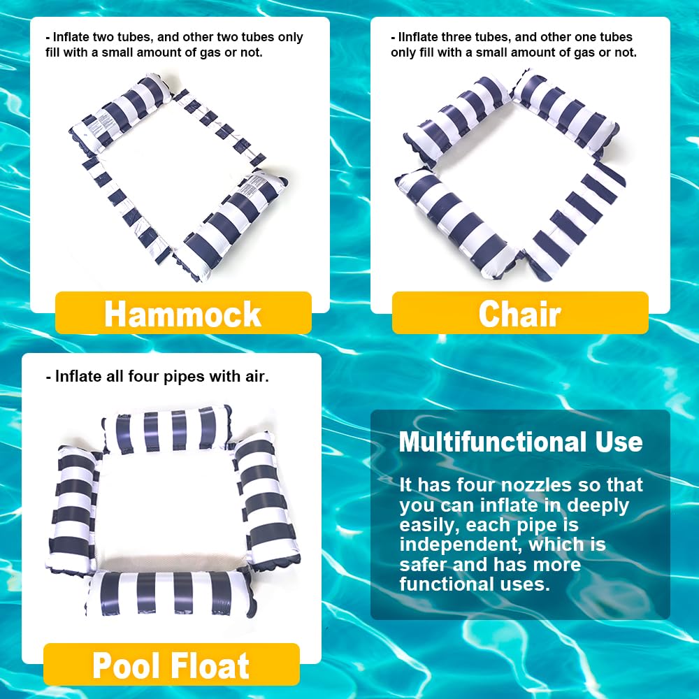3 Pack Pool Float Chair Lounge für Erwachsene, Aufblasbare Pool Floats 4-in-1 Mehrzweck-Poolschwimmer Wasserhängematte mit Getränkehaltern