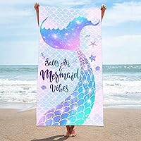 Vista 5 de Bonsai Tree Toalla de playa de sirena, linda toalla de baño de microfibra con cola de sirena para niñas, escamas de sirena, sin arena, de secado