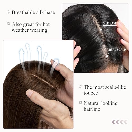 Miniatura 6 de Hairro Extensiones de cabello humano 100 % real, con base de seda de 4 x 4.7 pulgadas, para cabello fino, línea de cabello alto, cobertura de