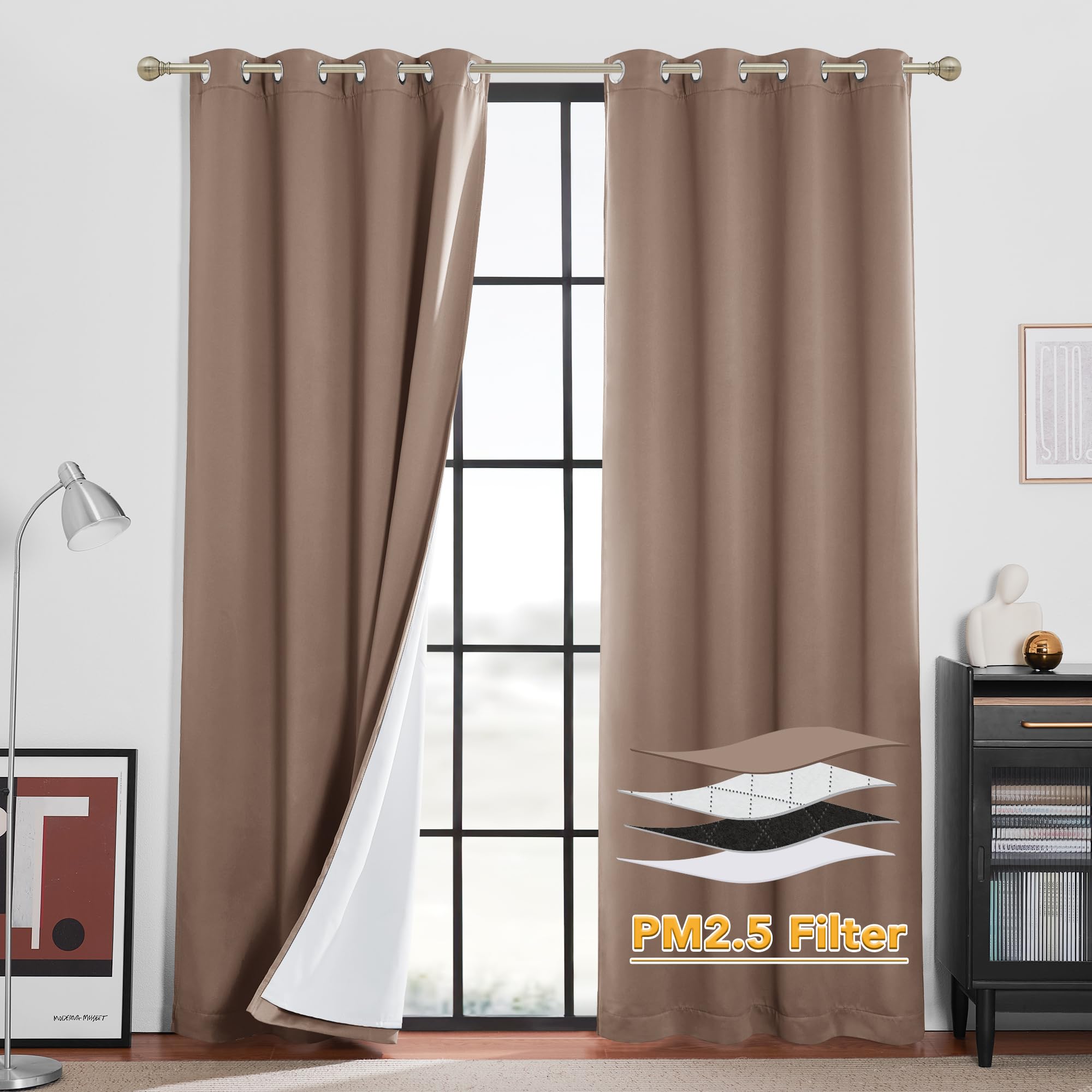 RYB HOME 4-in-1 Dust Filtering Soundproof Blackout Insulating Privacy Window Curtains for Nursery Bedroom Living Room Rivider Sound Absorption Sheet,