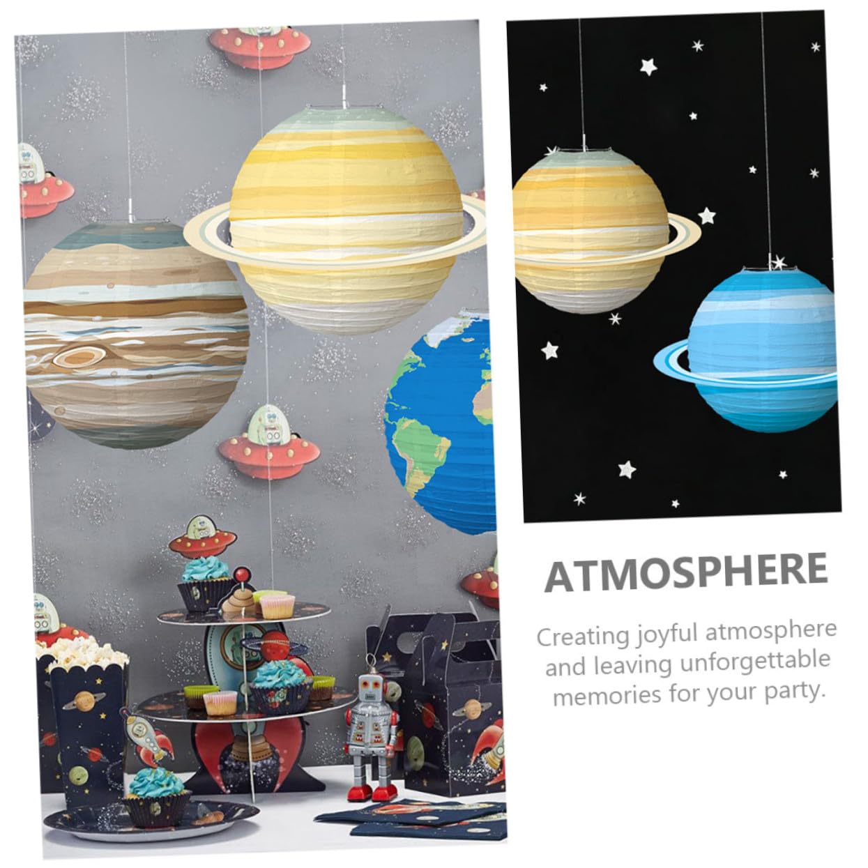 KOMBIUDA 8 Stück Papierlaternen Planeten Motiv Metallrahmen Weltraum Deko Für Kinderzimmer Party Hängend