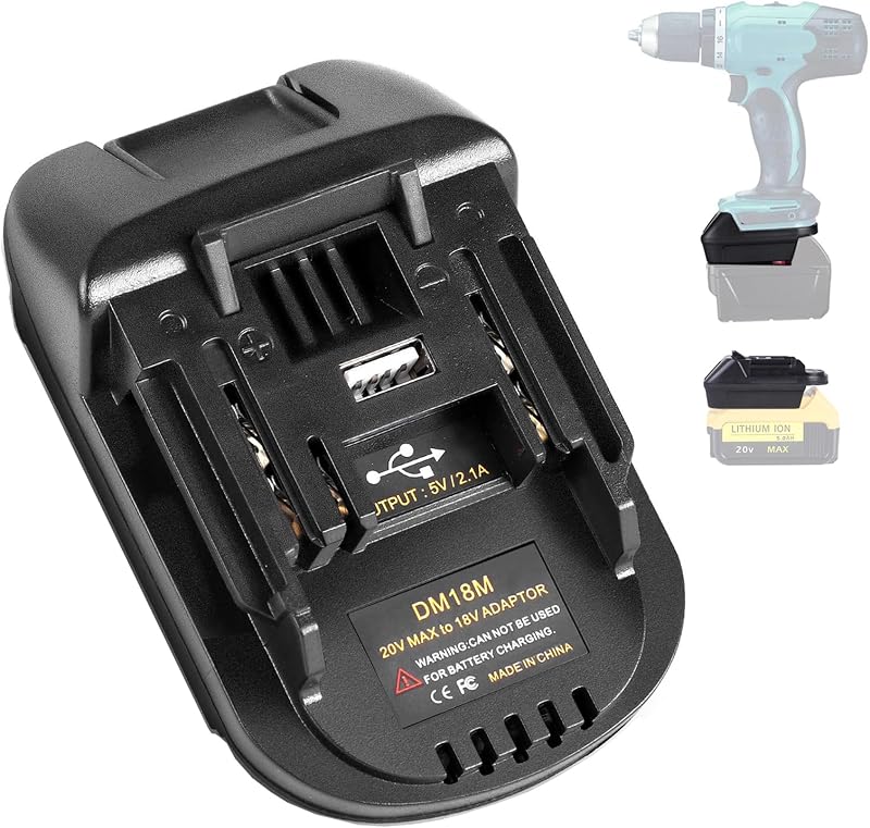 Battery Adapter DM18M for Makita 18V Tools, for Dewalt 20V & for Milwaukee 18 Volt to for Makita 18V Battery Tools, with USB Charging Port