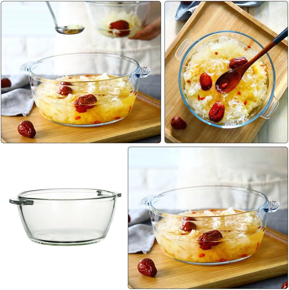 PRETYZOOM Large Glass Salad Bowl 1.5l Household Food Serving Bowl for Noodles and Fruit Nordic Style Suitable for Dormitory and Home Use Random Style