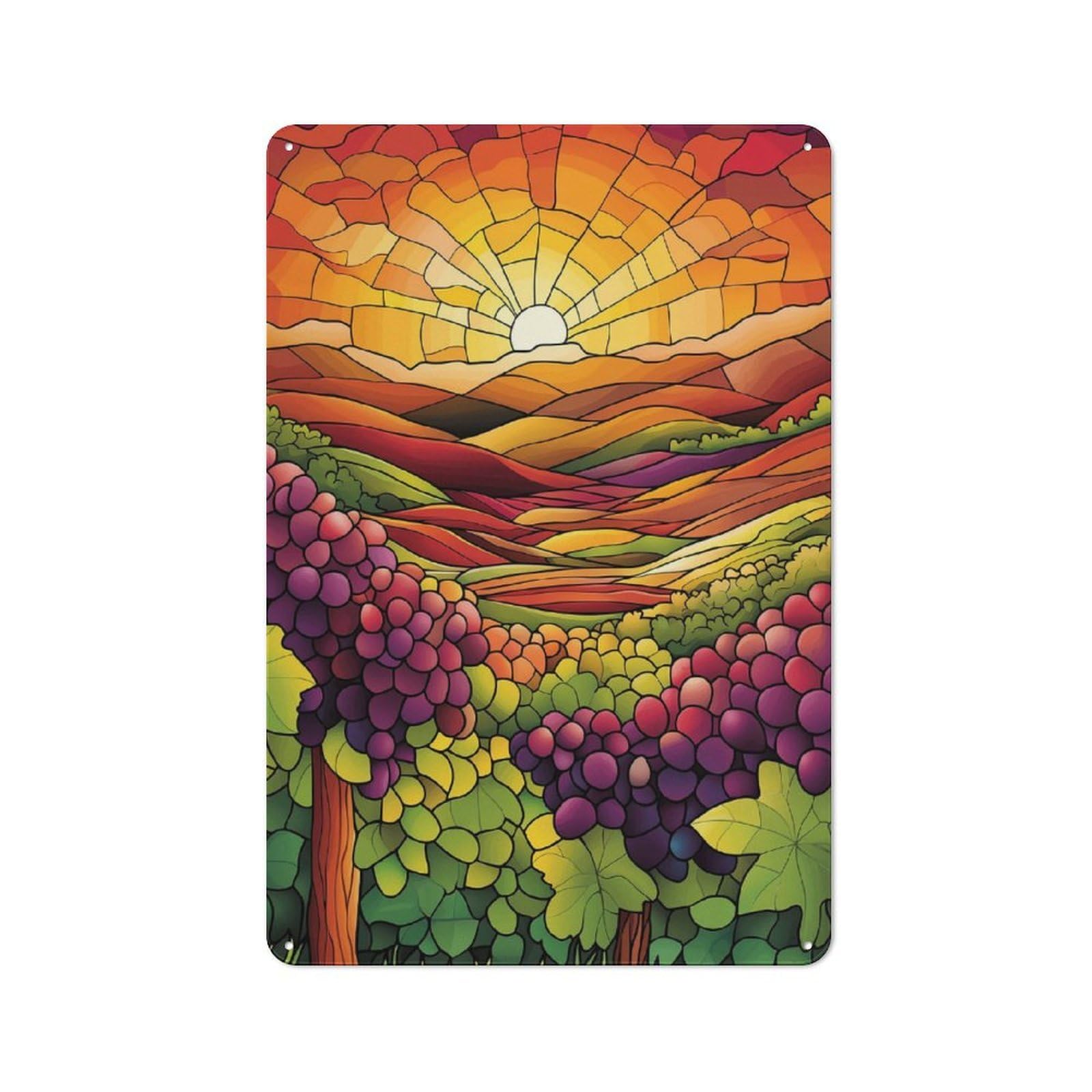 Junmoney Style-18 Sunset Vineyard Shop Front Style Metal Wall Decor 30X20cm, Bistro Metal Sign For Takeaway, Bar, Kitchen Or Counter Area