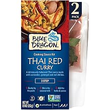 Blue Dragon 3 Step Thai Red Curry Kit - 8.9 oz Pack of 2 - Pre-Portioned Sachets of Authentic Thai Red Curry Paste, Coconut Milk, Aromatic Herbs - Gluten Free, Vegan, Non-GMO, No Artificial Flavors