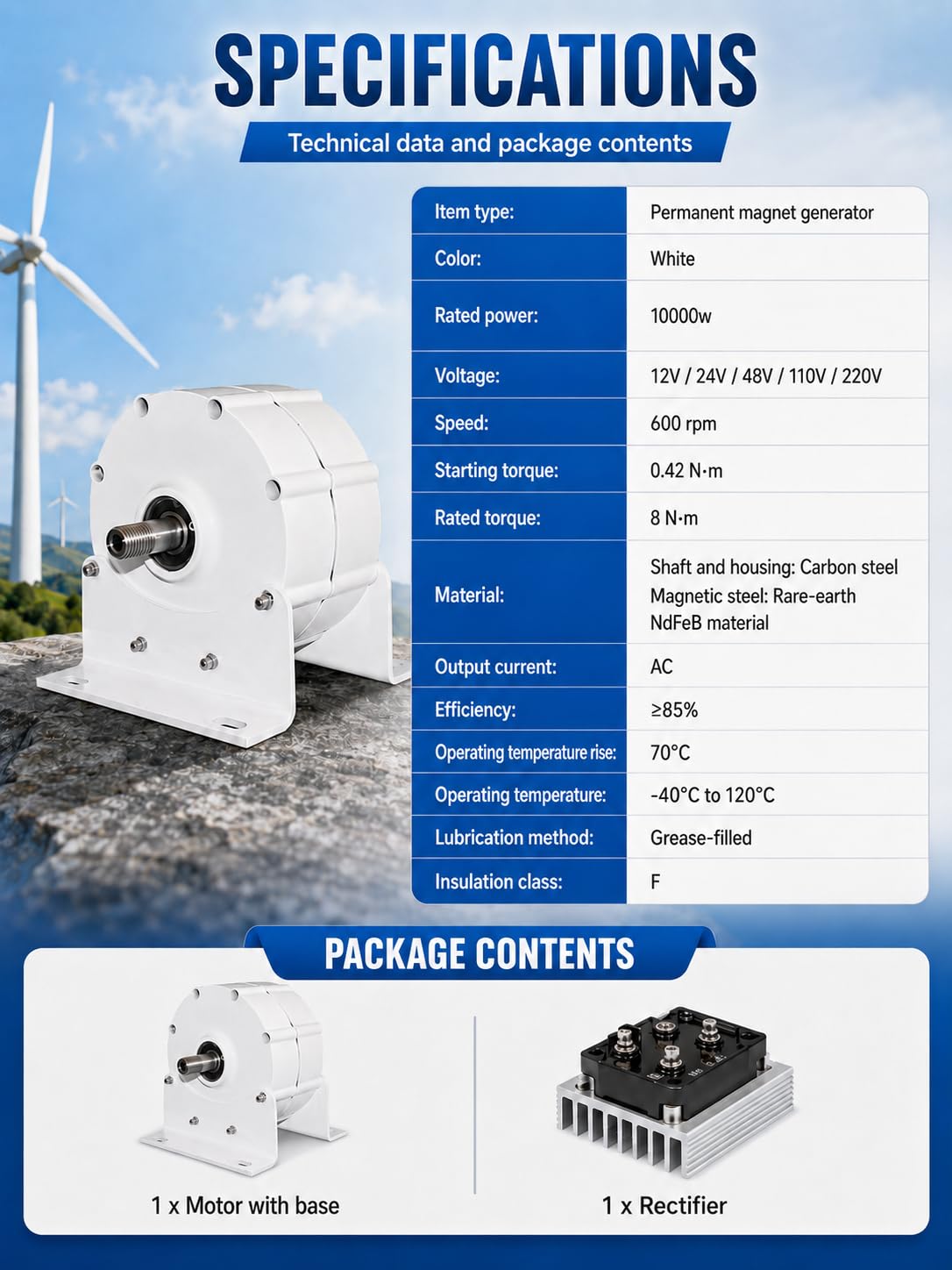 10000W Generator Energii Odnawialnej 12V 24V 48V 110V 220V PMG 12V