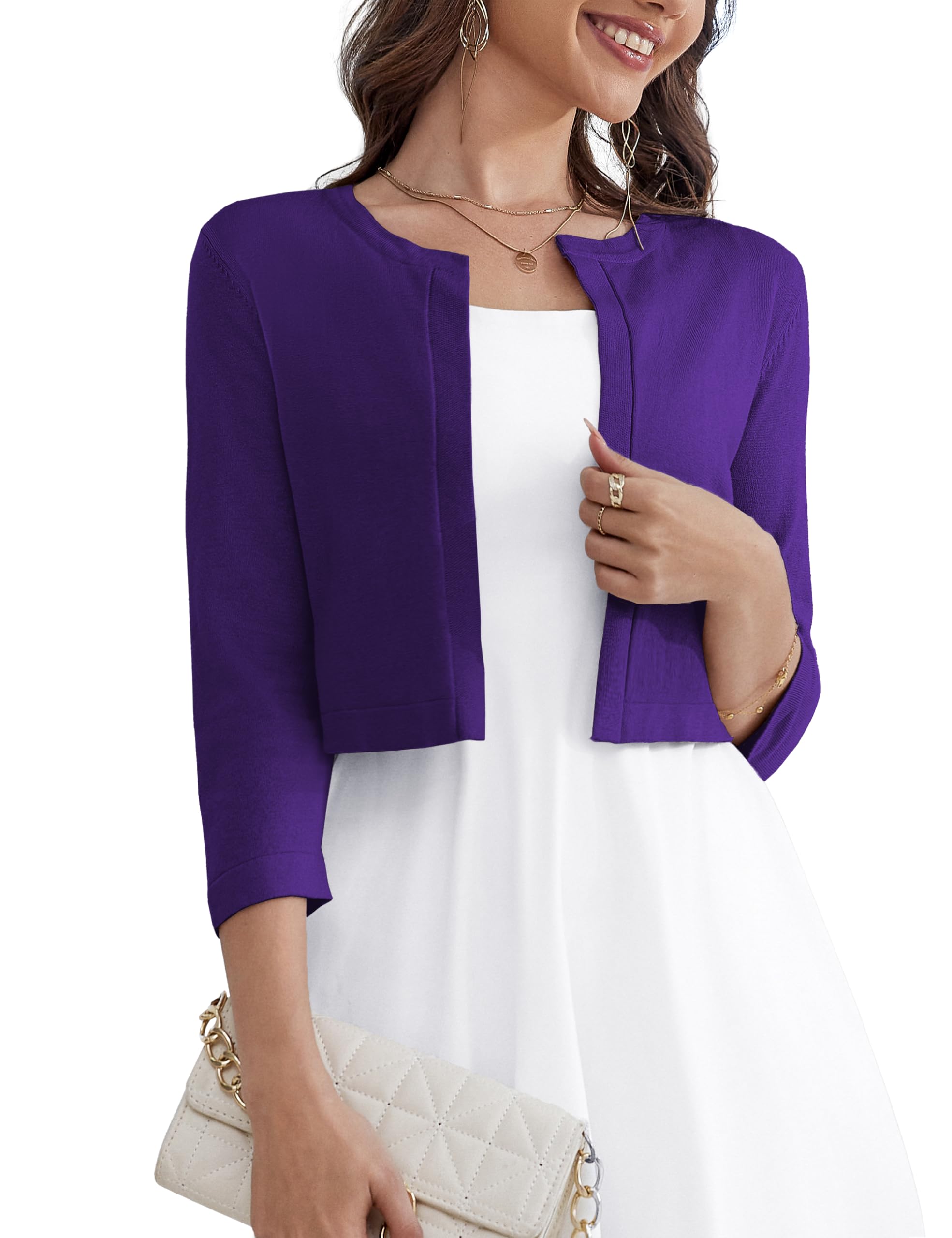 OmicGot Women's 3/4 Sleeve Open Front Knit Cropped Bolero Shrug Cardigan Sweater for Women S-XL