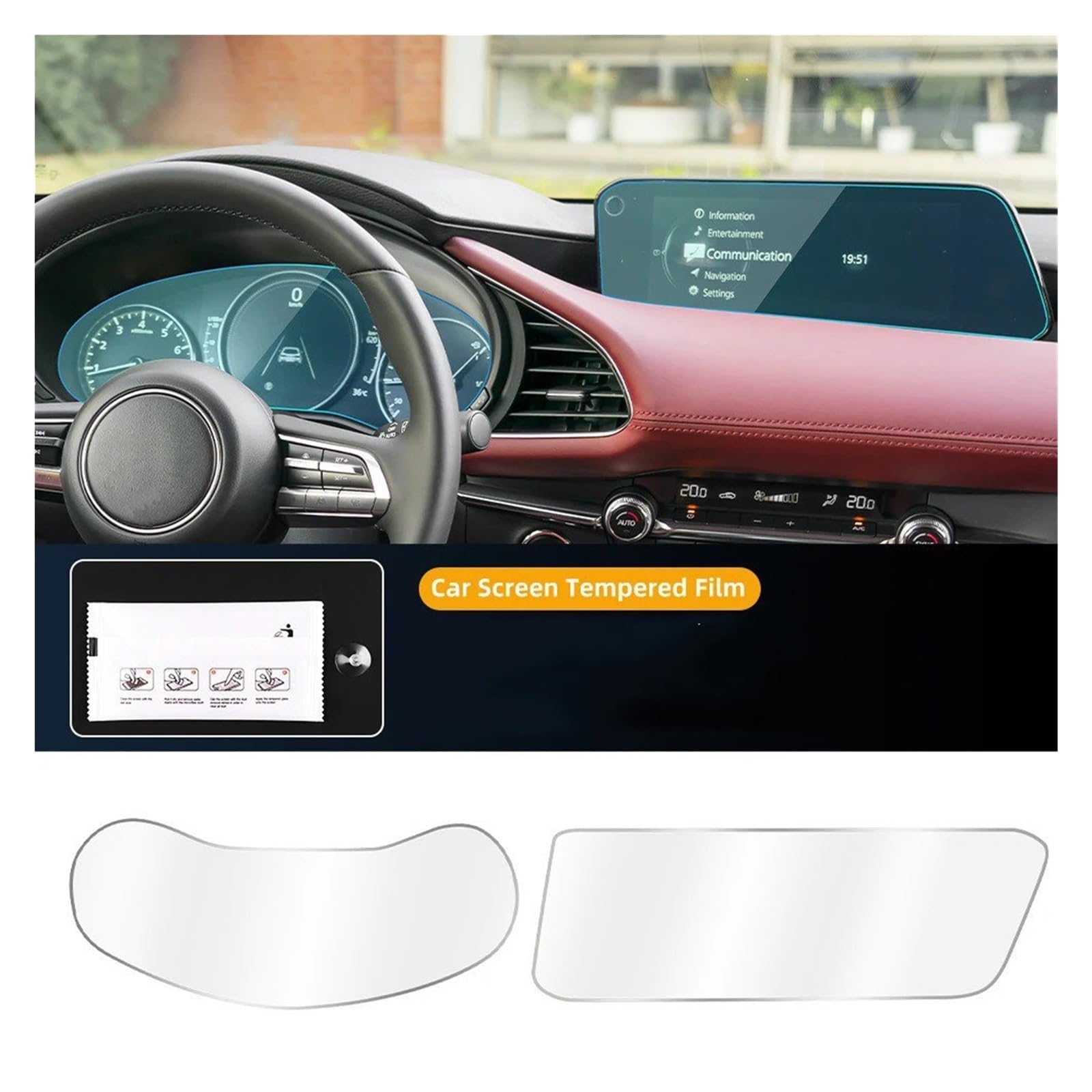 Navigation Displayschutz Für Mazda 3 Für Axela 2019-2024 Gehärtetes Glas Film Schutz Auto Center Konsole GPS Navigation Screen Dashboard Display Displayschutzfolie(Dashboard)