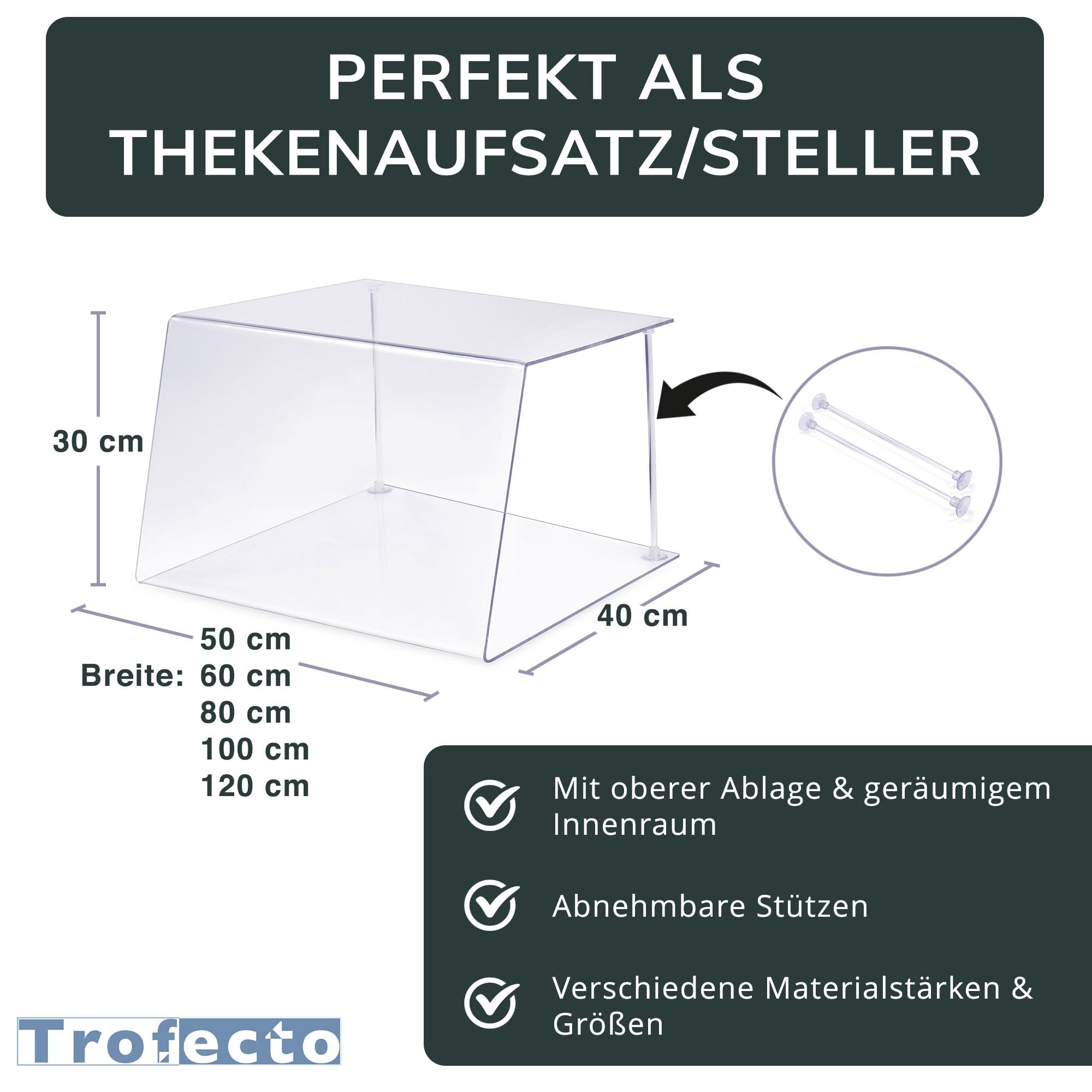 A+H Kunststoffe - Vetrina in plastica per la protezione degli alimenti, di tipo 1, lunghezza: 100 cm, per la ristorazione, banconi e vetrine di dolci, trasparente, Spessore: 4 mm., Stärke 4mm