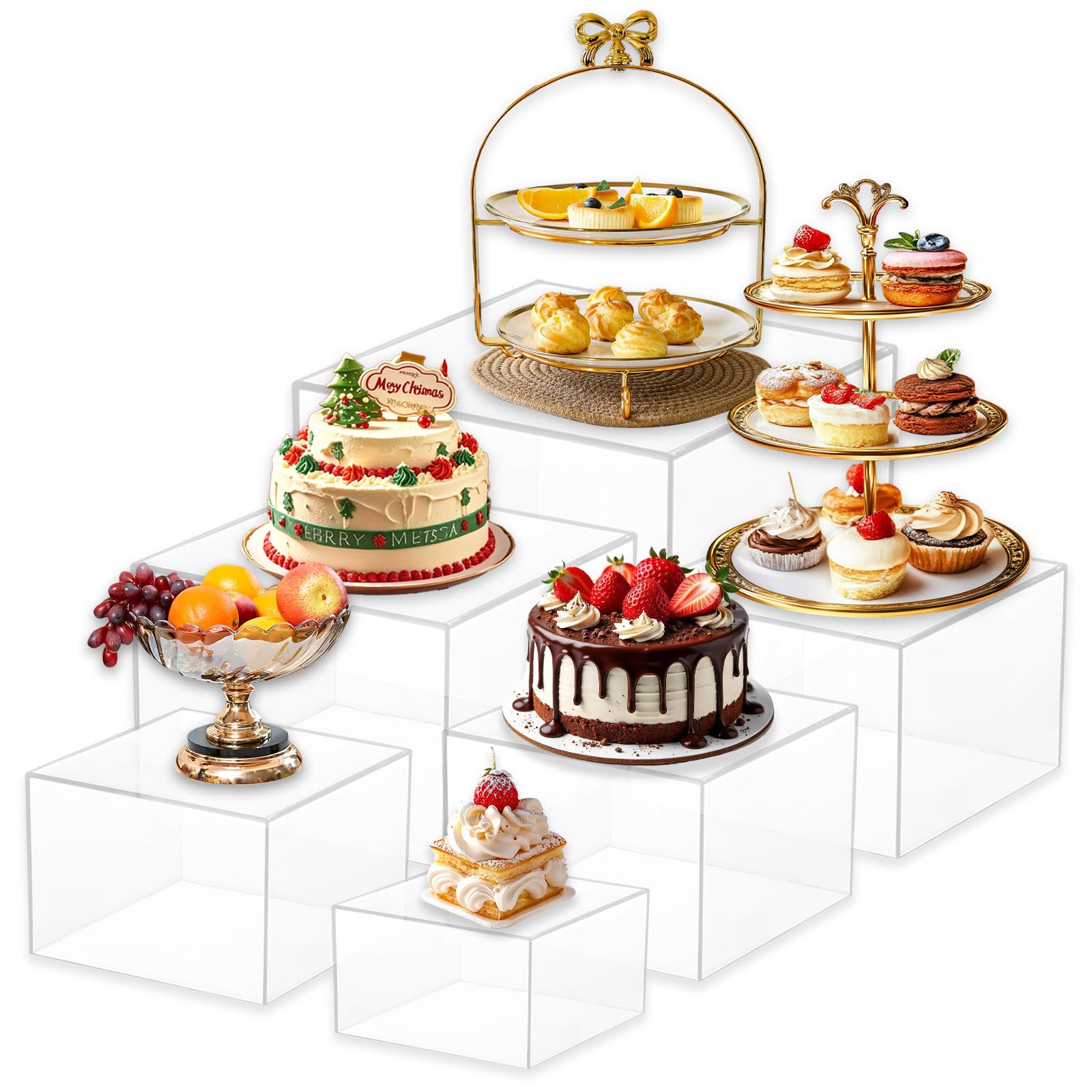 6er-Pack Acryl-Buffet-Ständer, Ausstellungsständer mit hohlem Sockel, Dessertständer für Weihnachtsfeiern, Hochzeiten, Geburtstage und Familienfeiern (transparent)