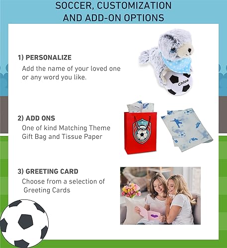 Miniatura 2 de DolliBu Animal de peluche de león marino con pelota de fútbol, lindo león marino suave y abrazable, adorable juguete de peluche para jugar, lindo