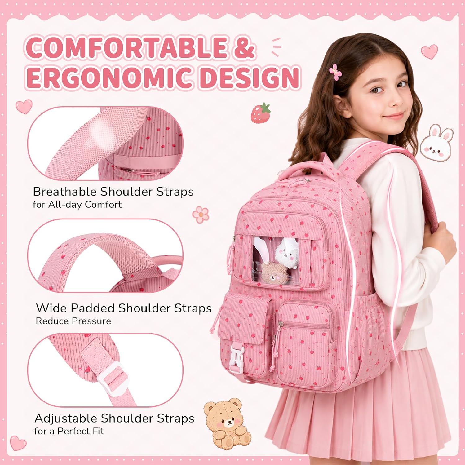 Pig Pig Girl Corduroy Backpack 3pcs