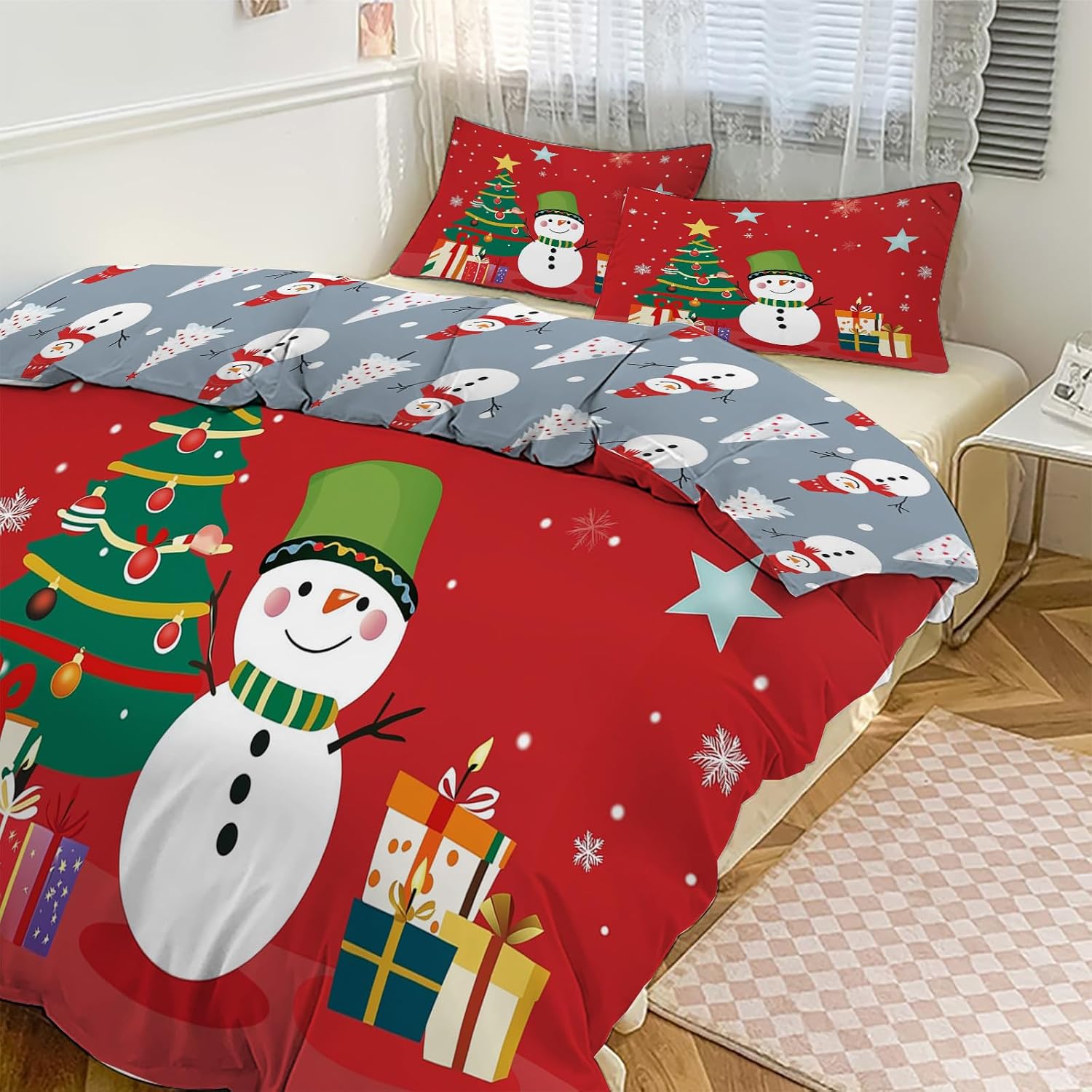 Christmas Quilt Set Queen - Cartoon Cute Christmas Tree Quilts for Queen Size Bed, Suitable for Children and Teenagers Pattern Bedding Set - Soft Microfiber Lightweight Coverlet Bedspread