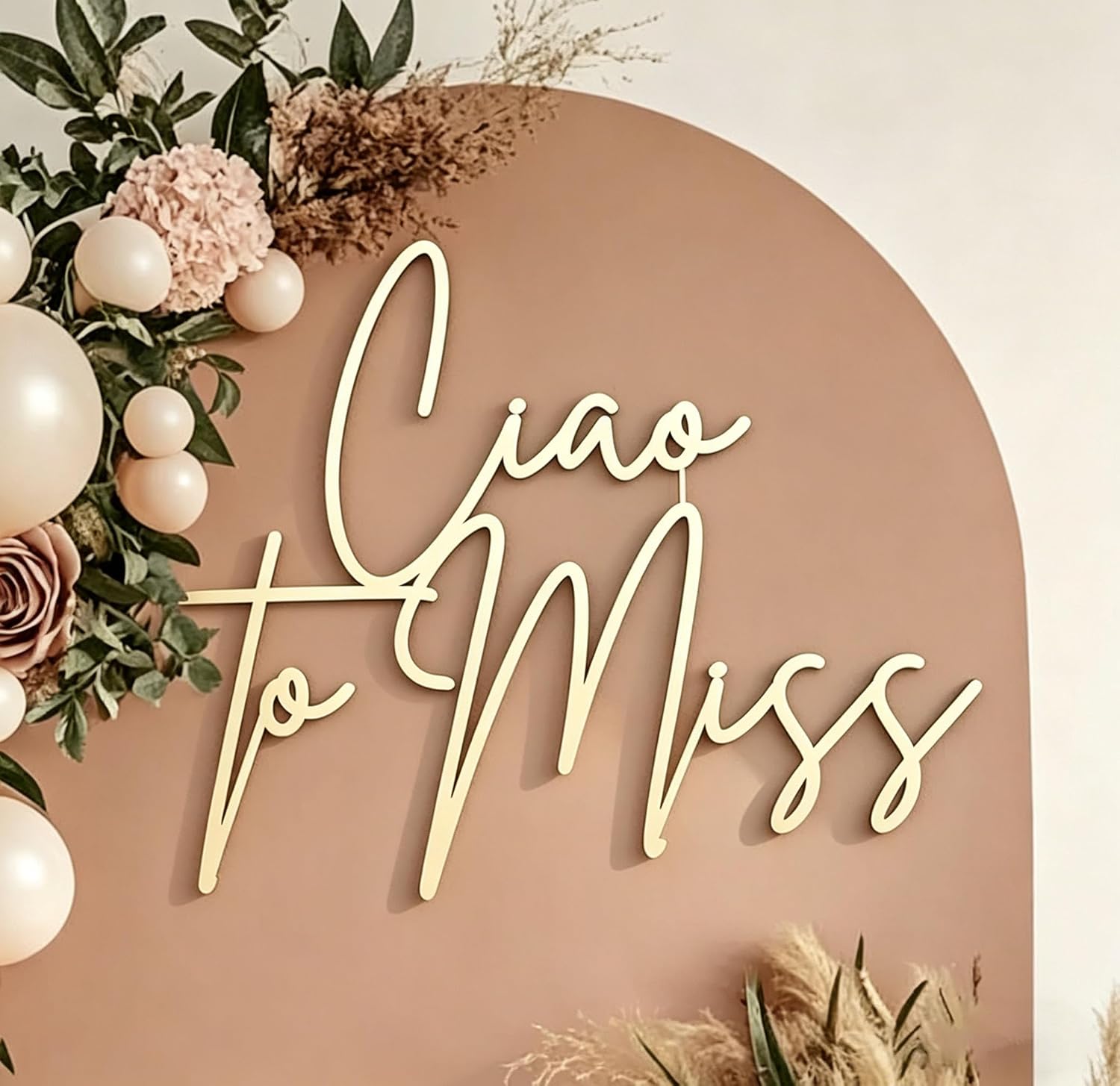 Ciao to Miss Sign for Backdrop,Wooden Baby Shower Party Decor for Italian Themed Gender Reveal Party Decor,Welcome Baby Party Balloon Arch Backdrop