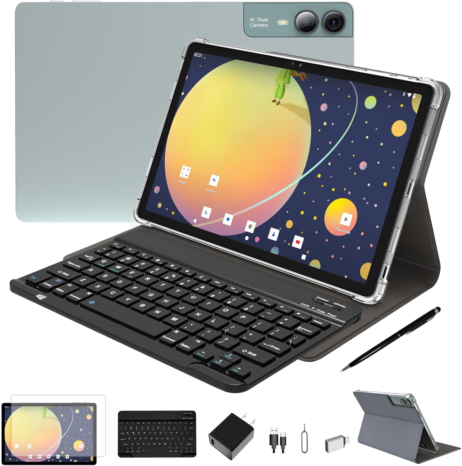 11 inch Android 14 Tablet, 18GB RAM, 128GB ROM, 1TB Expand, 2K Display, Octa-Core 5G/2.4G WiFi, 13MP+5MP+5MP Camera, BT 5.0, GPS, 9000mAh, Quad Stereo Speakers