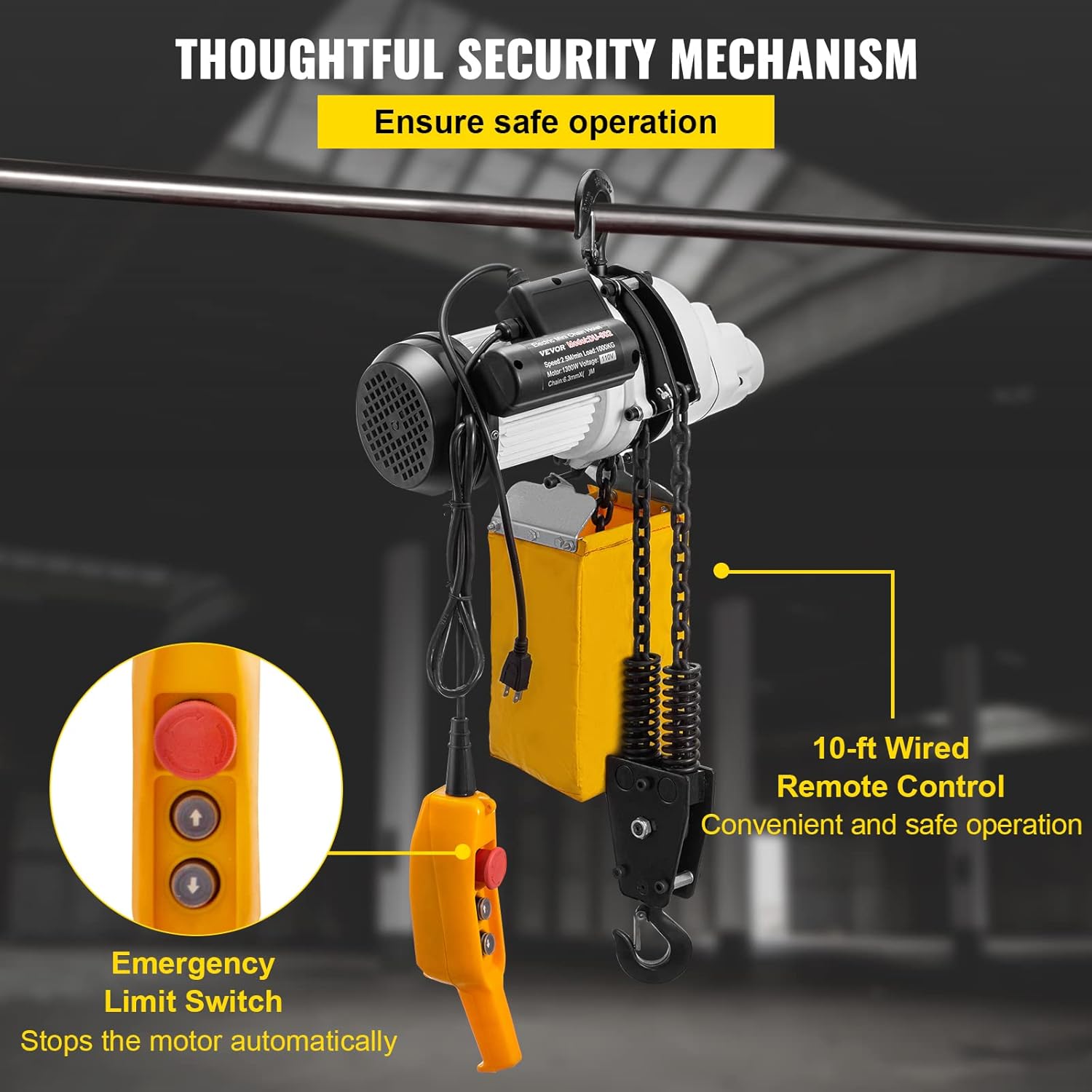 VEVOR Electric Chain Hoist, 2200lbs Capacity Single Phase Crane Hoist, 1T Electric Chain Lift Hoist, 10ft Lift Height, 110V Overhead Chain Hoist with G80 Chain, Swivel Hook, Remote Control for Garage: Industrial & Scientific