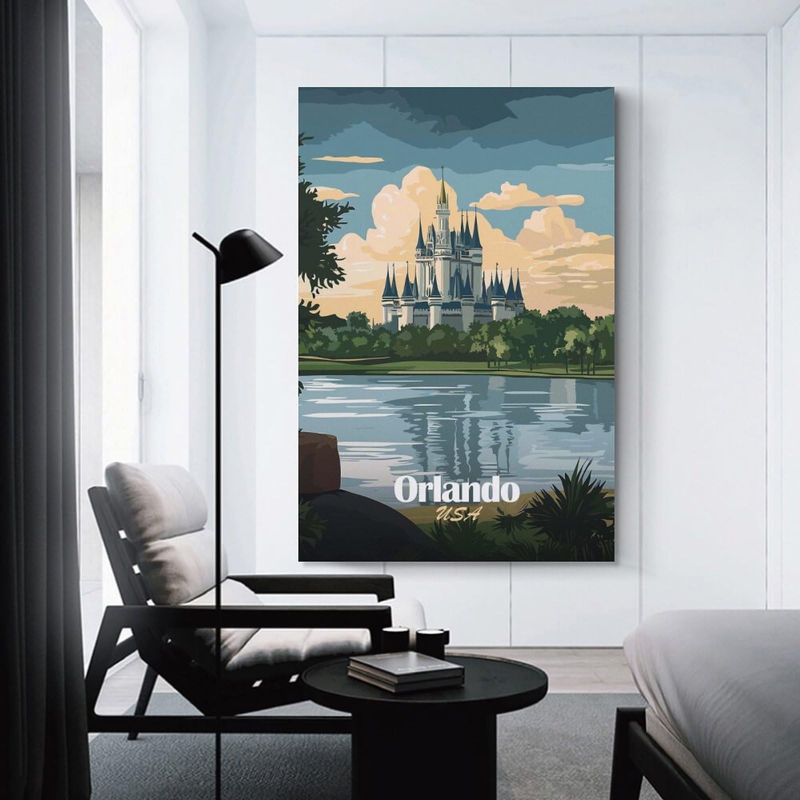 Junmoney Canvas Art Print Orlando Castle Landscape, 16x24inch(40x60cm), for Home Office, Desk Area Or Studio, Wall Art That Adds Style to Work Areas