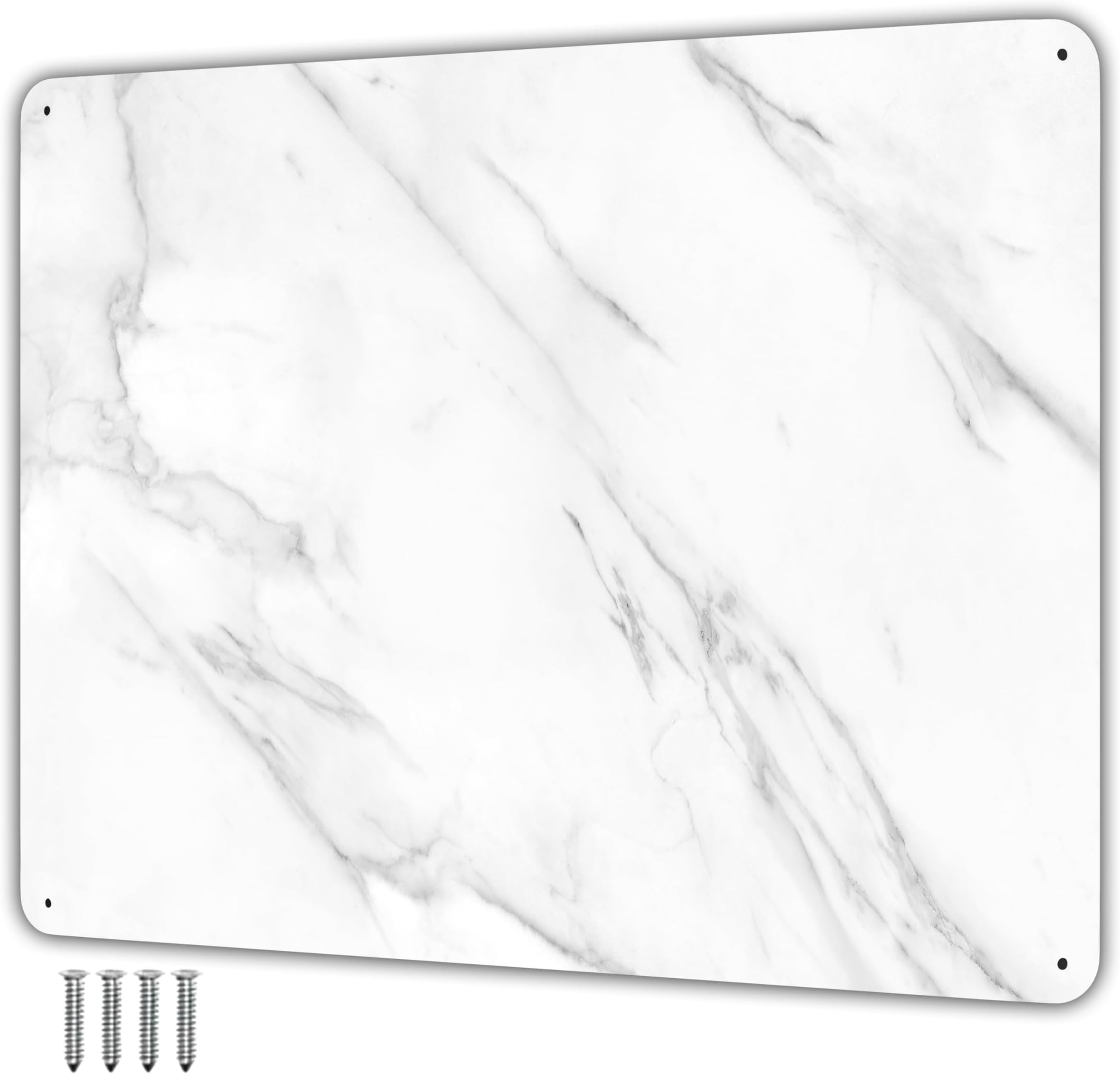 Large Stainless Steel Plate for Magnets, 3M Adhesive Back, Mounting Screws - Ideal for Magnetic Shelf, Spice Holders, Fridge Magnets. Stick or Mount Anywhere! (9X6.5X.125, Carrara Marble)