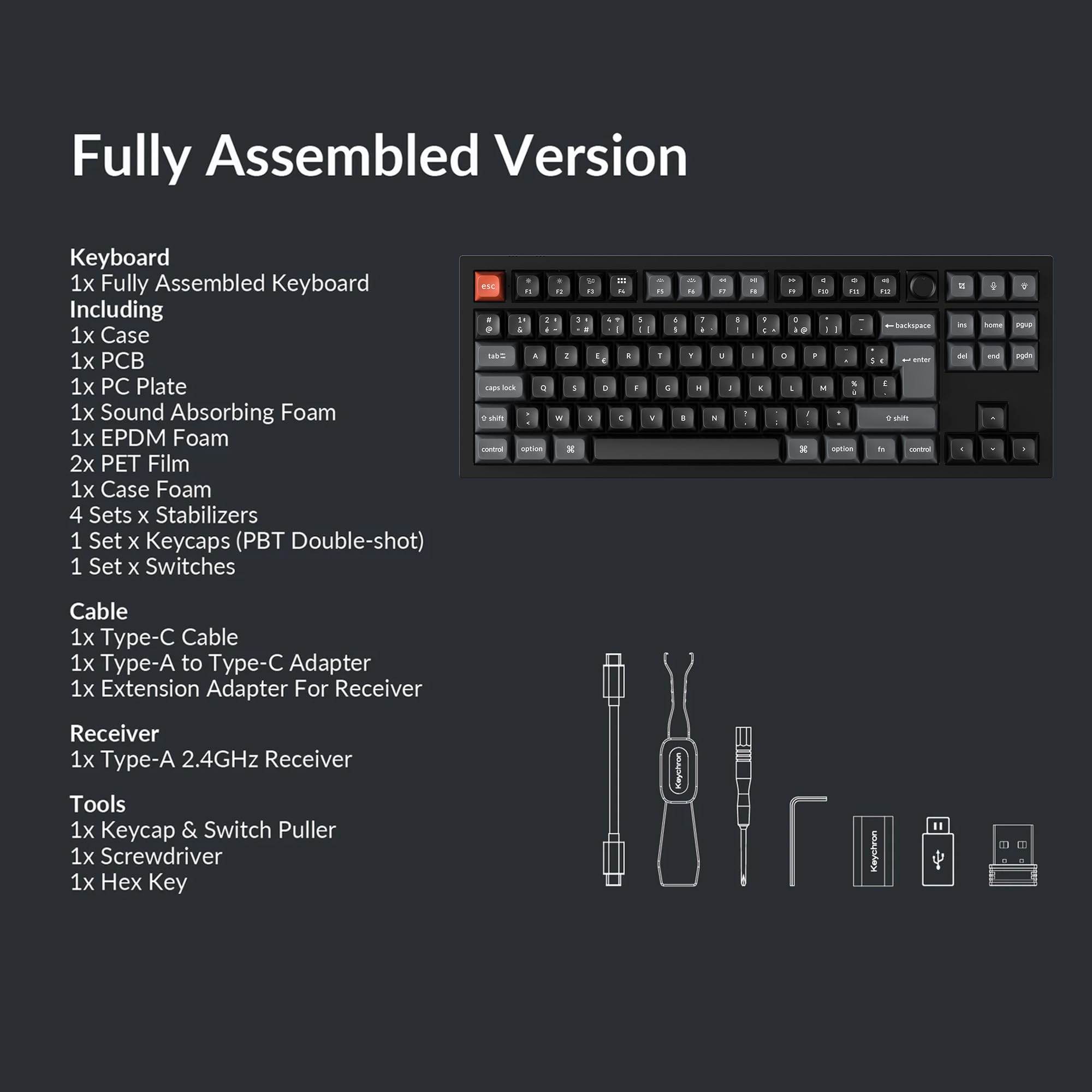 Keychron V3 Ultra 8K Clavier Mécanique sans Fil 80% Compact, 2.4GHz/Bluetooth 5.3/USB-C, Touches PBT OSA, RGB Personnalisable, Switches Rouges Pom Hot-Swap pour Mac/Windows/Linux (Disposition AZERTY)