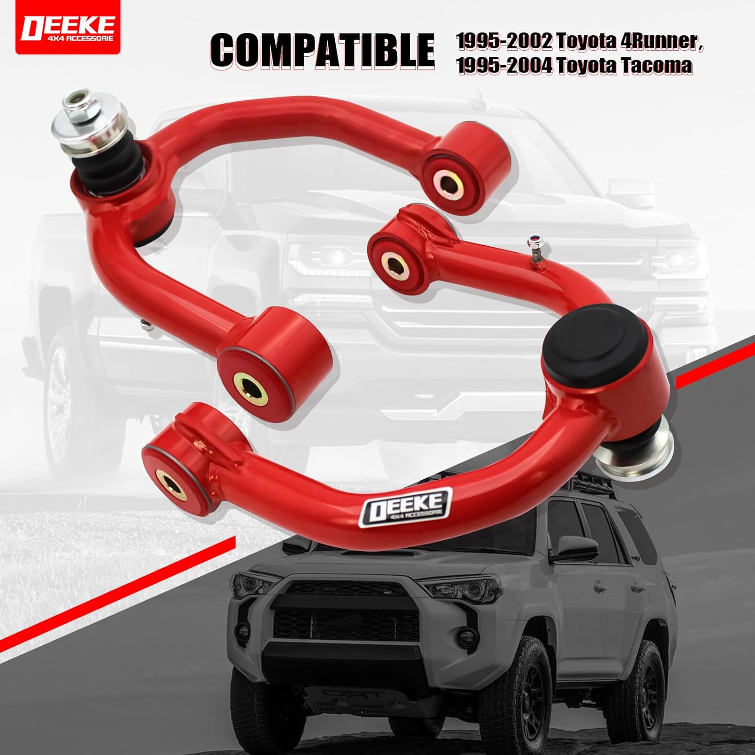 2-4" Lift Front Upper Control Arms for 1995-2002 Toyota 4Runner, 1995-2004 Toyota Tacoma, PU Bushings Tubular Arms, (2Pcs)