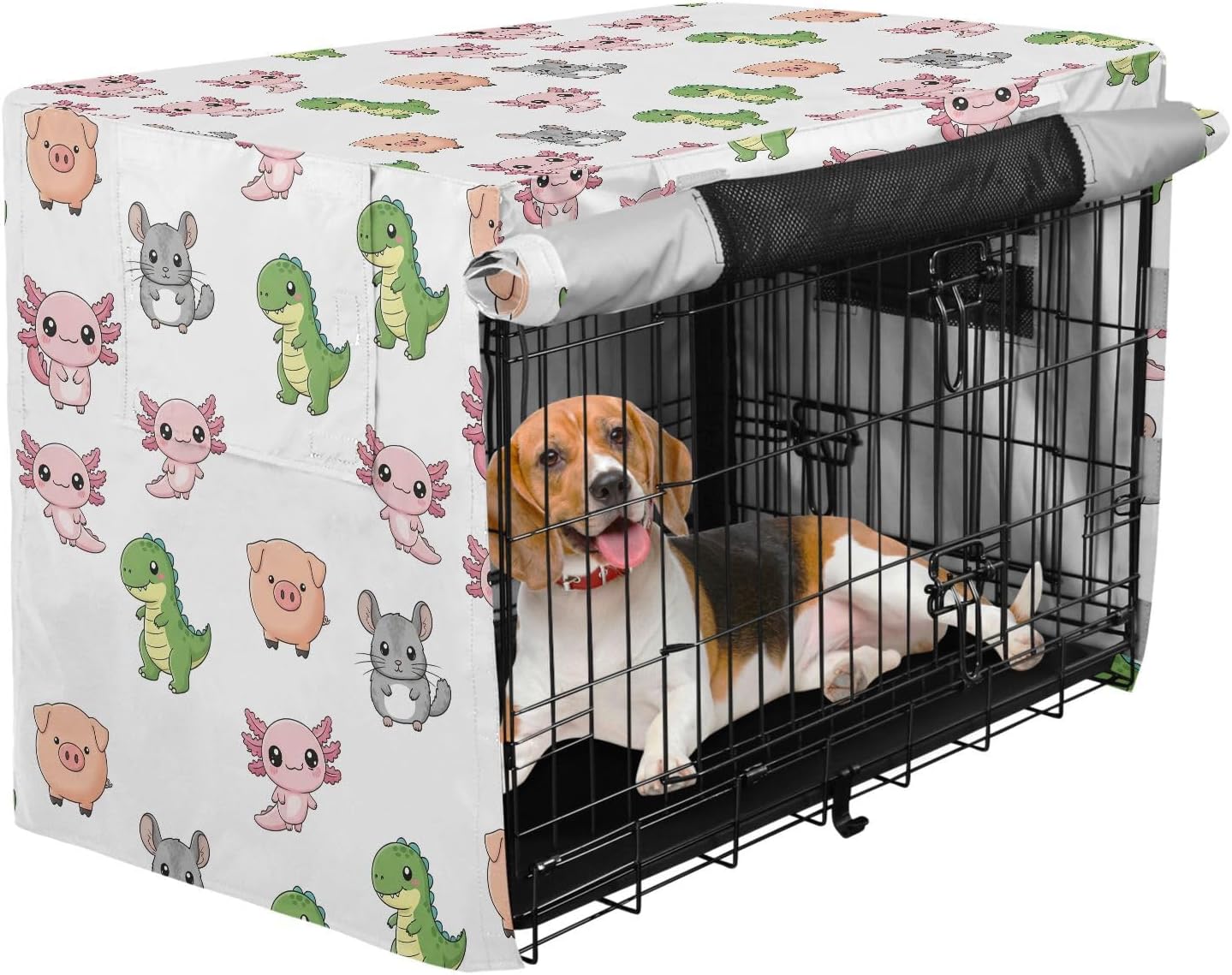 Dog Crate Cover Kawaii Animals Heavy Duty 600D Oxford Waterproof Dog Kennel Cover for Wire Crates, UV Sun Protection and Breathable Mesh, Machine Washable - Fits S Crates