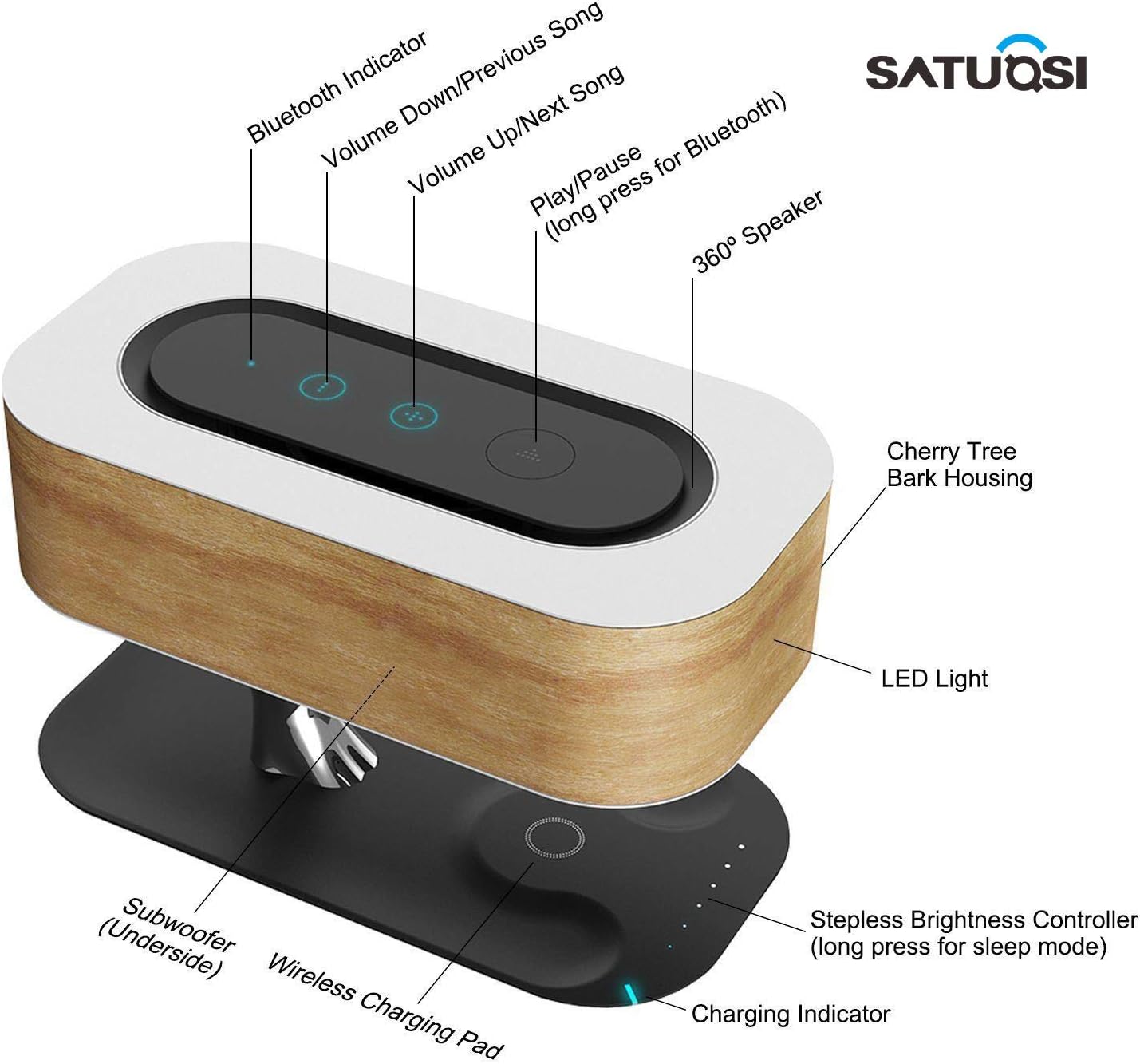 Get Special Price SATUOSI Bedside Lamp with Wireless Charger and Bluetooth Speaker, Stepless Dimming