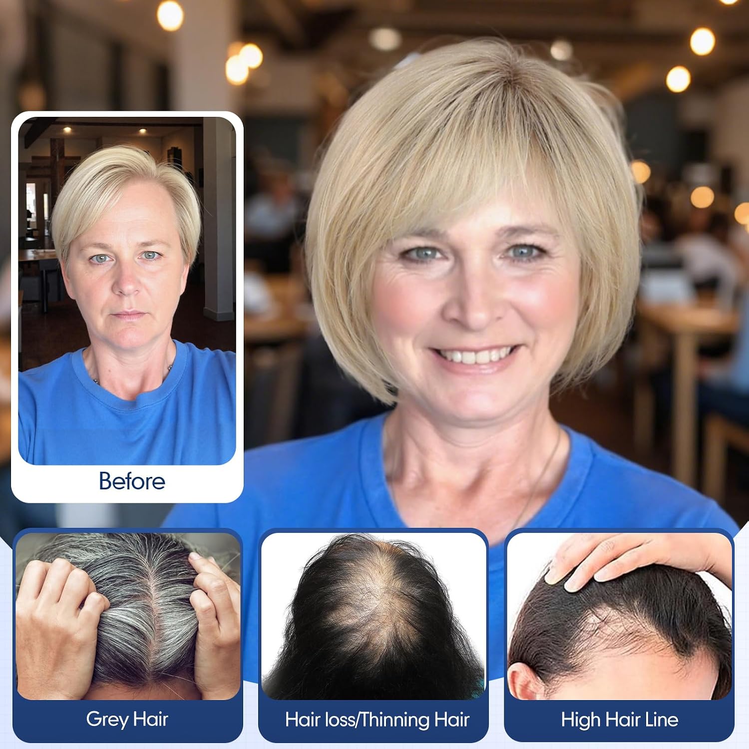 HAIRCUBE 10-Inch Human Hair Topper for Women – 6.5x6.5 Inch Silk Base, Brown Side-parted Short Bob with Bangs – Thinning Hair Solution, Covers Gray Roots, Natural & Breathable