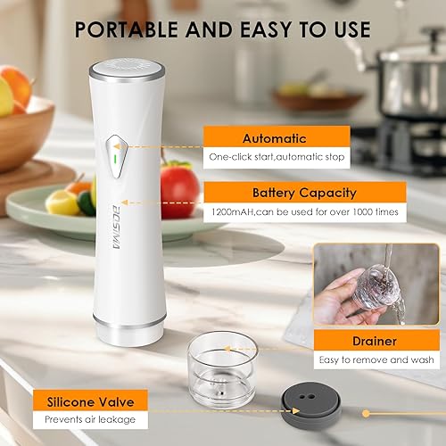 Miniatura 2 de BOSIMIA Sellador al vacío de mano compacto para almacenamiento de alimentos con 40 bolsas de vacío reutilizables