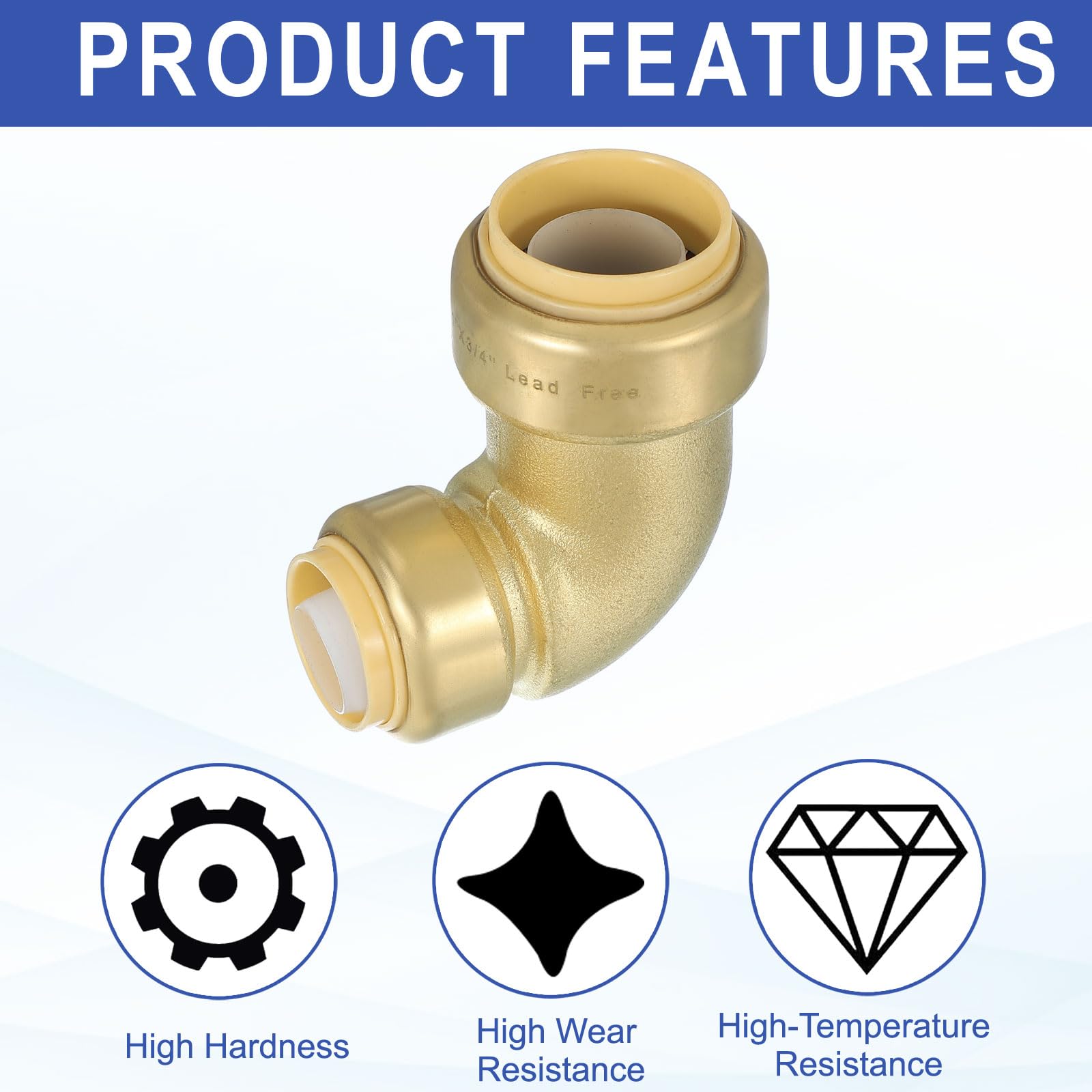 PATIKIL 90° Elbow Stop Valve 3/4" x 1" Compression Water Shut Off Valve with 3/4" Disconnect Clip for Faucet Toilet Pex Copper Cpvc Pipe Brass Gold - Image 3