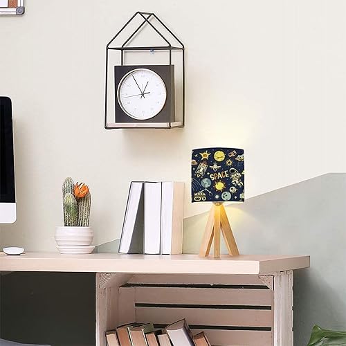 Miniatura 2 de Lámpara de mesa con trípode, espacio para póster, flyer, moderna mesita de noche, lámpara de escritorio regulable con base de madera, pantalla de