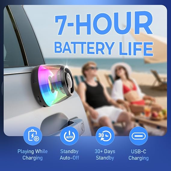 Magnetic Bluetooth Speaker, Mini Speaker, Teen Gift Ideas, Loudspeaker with Bass Diaphragm, 5W Internal-Magnet Speaker, 7H Playtime,TWS, RGB Light, TF Card Slot