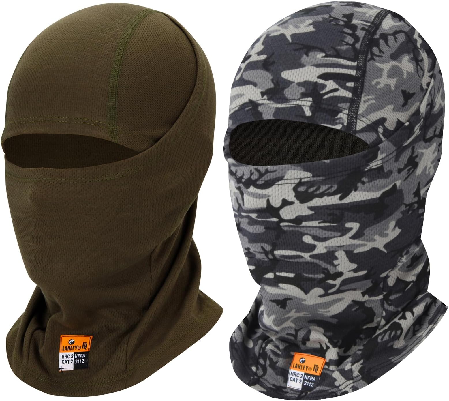 2PCS FR Balaclava Summer Lightweight Face Mask Flame Resistant for Industrial Workers Motorcyclists Windproof Dustproof Breathable Protective Headwear Camo/Army Green