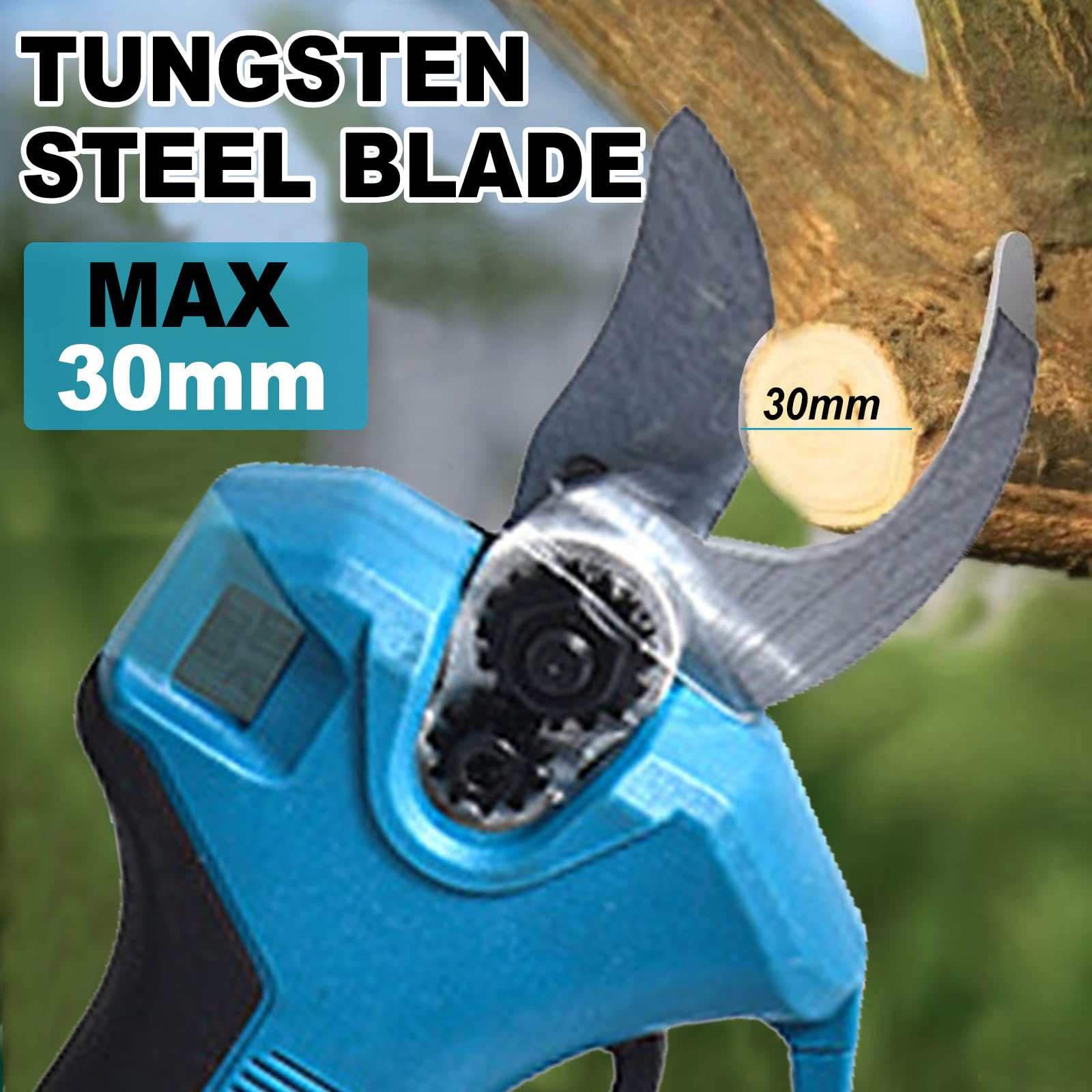 30 mm Schnurlose Gartenschere mit Verlängerungsstange, Gartenwerkzeug Set mit 4000mAh Batterien, Elektrische Gartenschere Kompatibel mit Makita 18 V, 4 m Gesamtreichweite, 30mm Schnitt