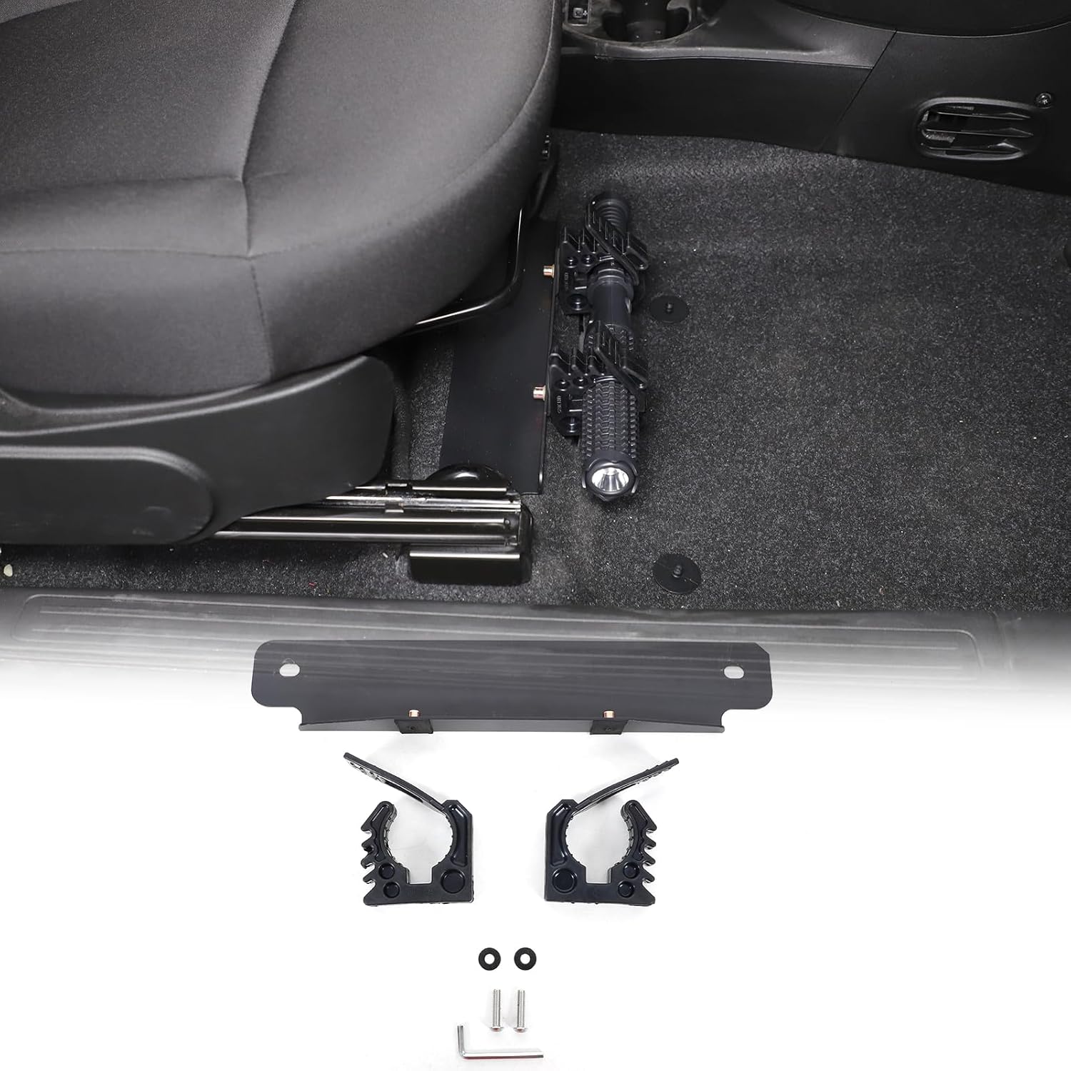 Flashlight Holder Bracket Mount Compatible with Fiat 500 2016-2024 Accessories, Carbon Steel Auto Underseat Flashlight Small Tool Holder Bracket