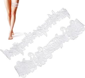 Bridal Lace Garter Set 2pcs White Flower Lace Leg Bands Broad and for Wedding Bride Accessories