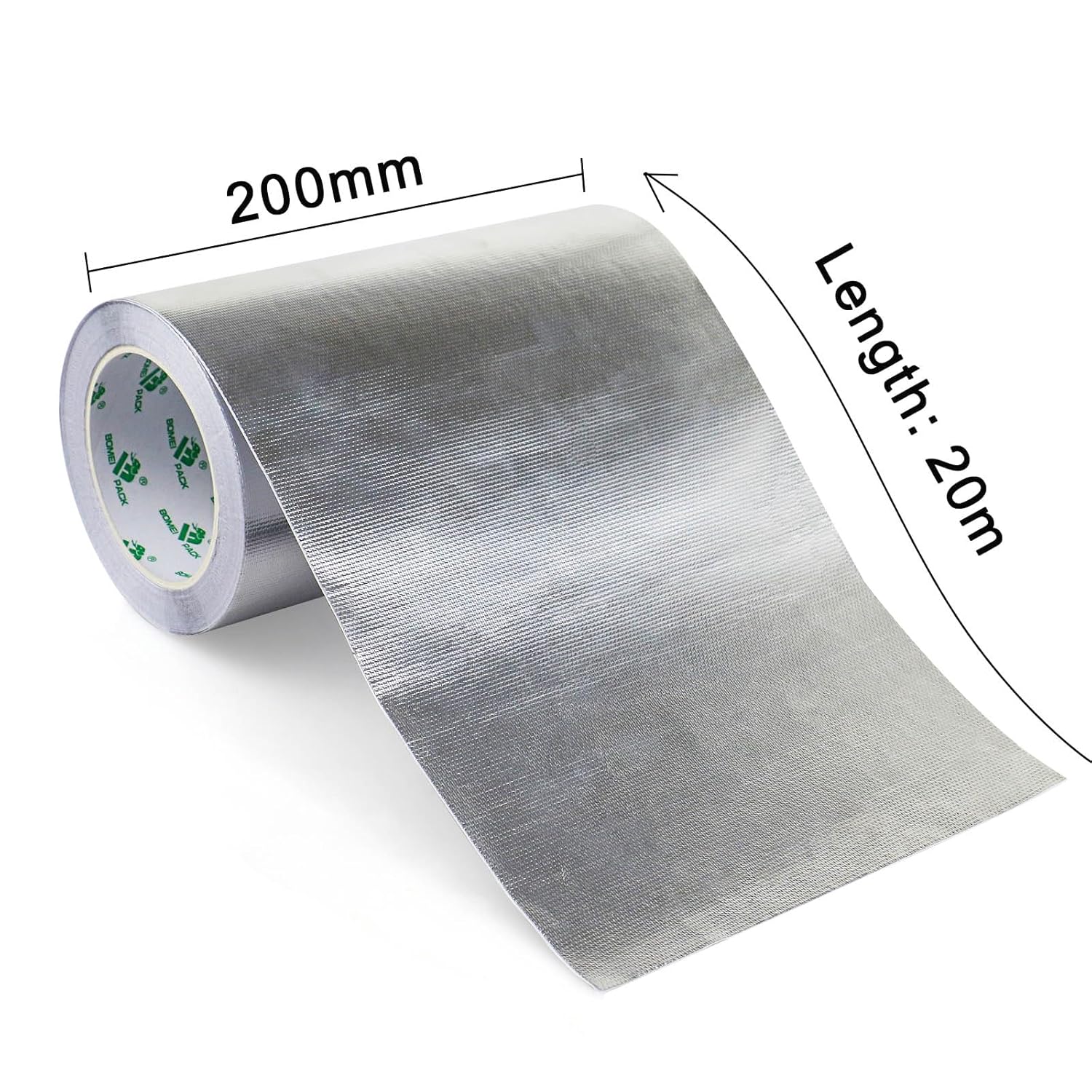 BOMEI PACK Adhesive Aluminum Foil Heat Shield Tape 1Pack 8inch x 66ft, Barrier Fiberglass Thermal Insulation Reflective Material High Temp Protectionn