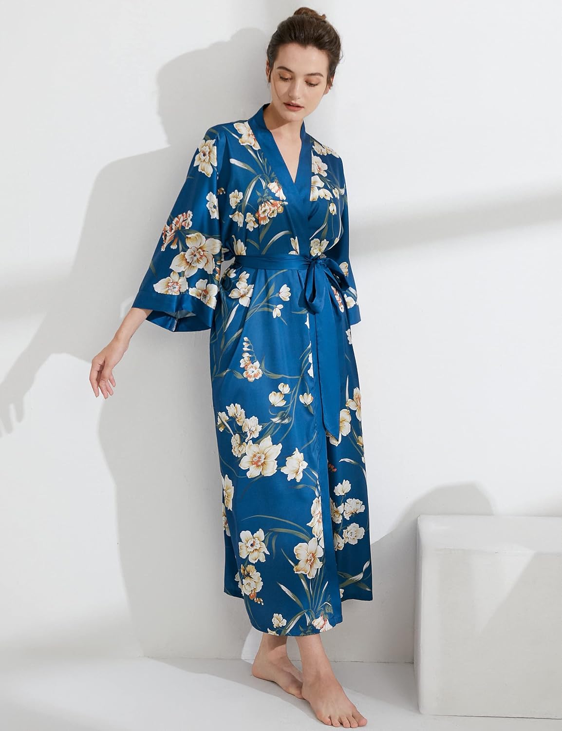 Aensso Long Soft Lightweight Silky Kimonos Robes for Women, Luxury Japanese Floral Womens Kimono Robe - Image 5