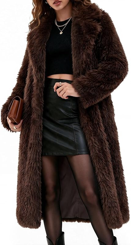 HEEKPEK Women Long Faux Fur Coat Fluffy Shaggy Winter Furry Maxi Jacket