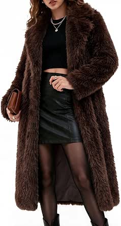 HEEKPEK Women's Long Faux Fur Coat Fluffy Shaggy Jacket