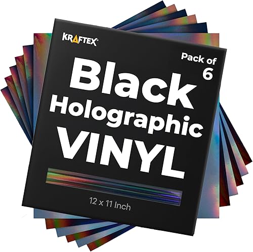 Vinilo holográfico metálico negro y adhesivo permanente para Cricut: [6 unidades, 12 x 11 pulgadas] hojas cromadas negras