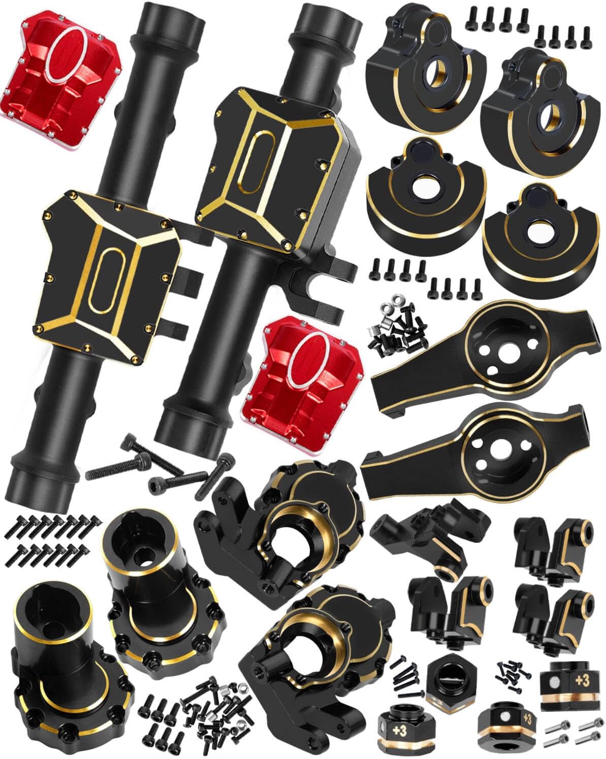 Parts for 1/10 TRX4,Brass Front Rear Portal Axles,Knuckle Cover,Caster Blocks C Hub Carrier,Inner&Outer Portal Cover Housing&Portal Drive Axle Mounts,Diff Covers,Axle Mount,Hex Hub,Black
