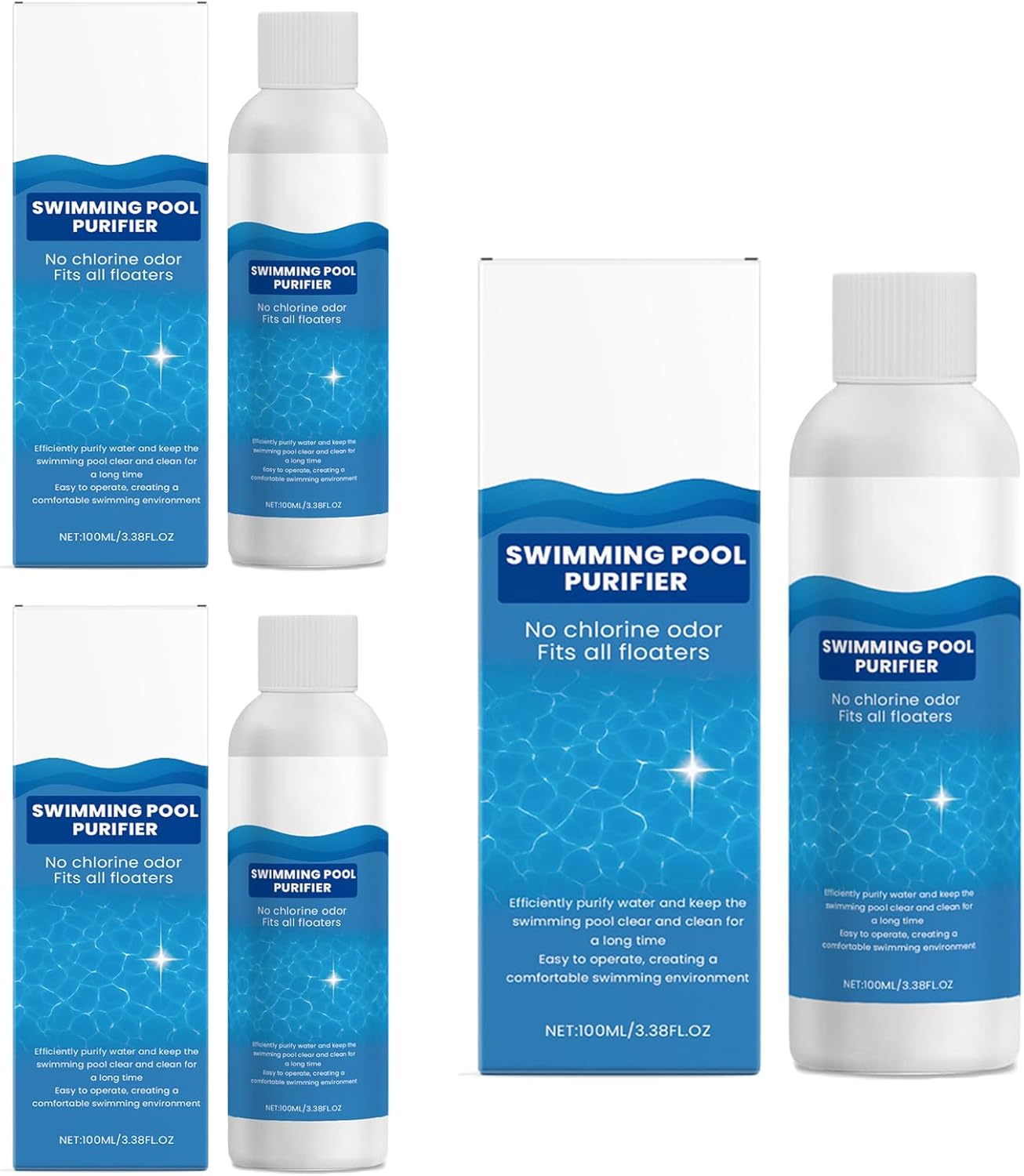 Swimming Pool Water Natural Clarifier, Fast Acting Swimming Pool Flocculant for Cloudy Water, pH Neutral Coagulant Drop Out Treatment for Spa and Hot Tubs, 3.38 fl oz (3Packs)