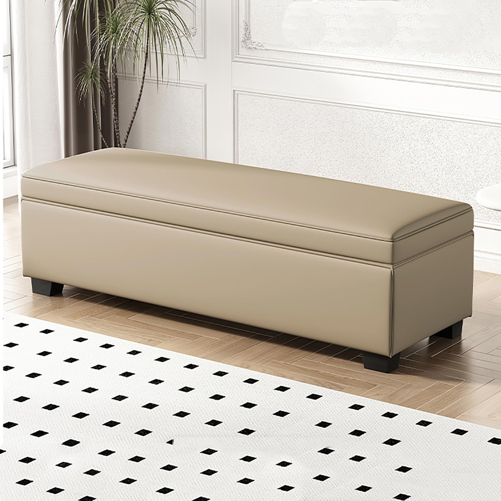 MSHGSKU Modern Storage Bench Multifunctional Upholstered Shoe Rack Synthetic Leather Footrest Entryway Bench for Bedroom Living Room Dressing Room Hallway (110x40x40CM Light Coffee A)