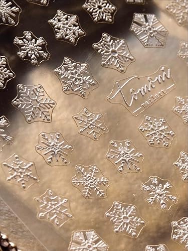SoftSoul Snowflake Nail Stickers, 5D Embossed, White with Silver Accent,