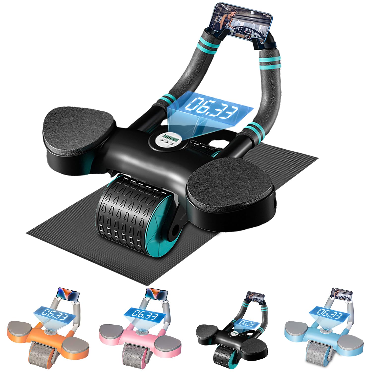 Automatic Rebound Ab Abdominal Exercise Roller Wheel,Abs Roller Wheel Core Exercise Equipment with Elbow Support and Timer for Men Women