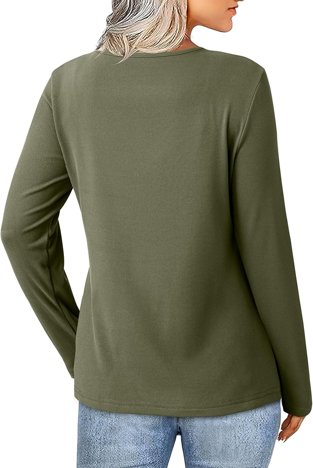 SHEWIN Women Long Sleeve Lightweight Tunic Tops Casual V Neck Pleated Button Warm Tee Shirts - Image 2