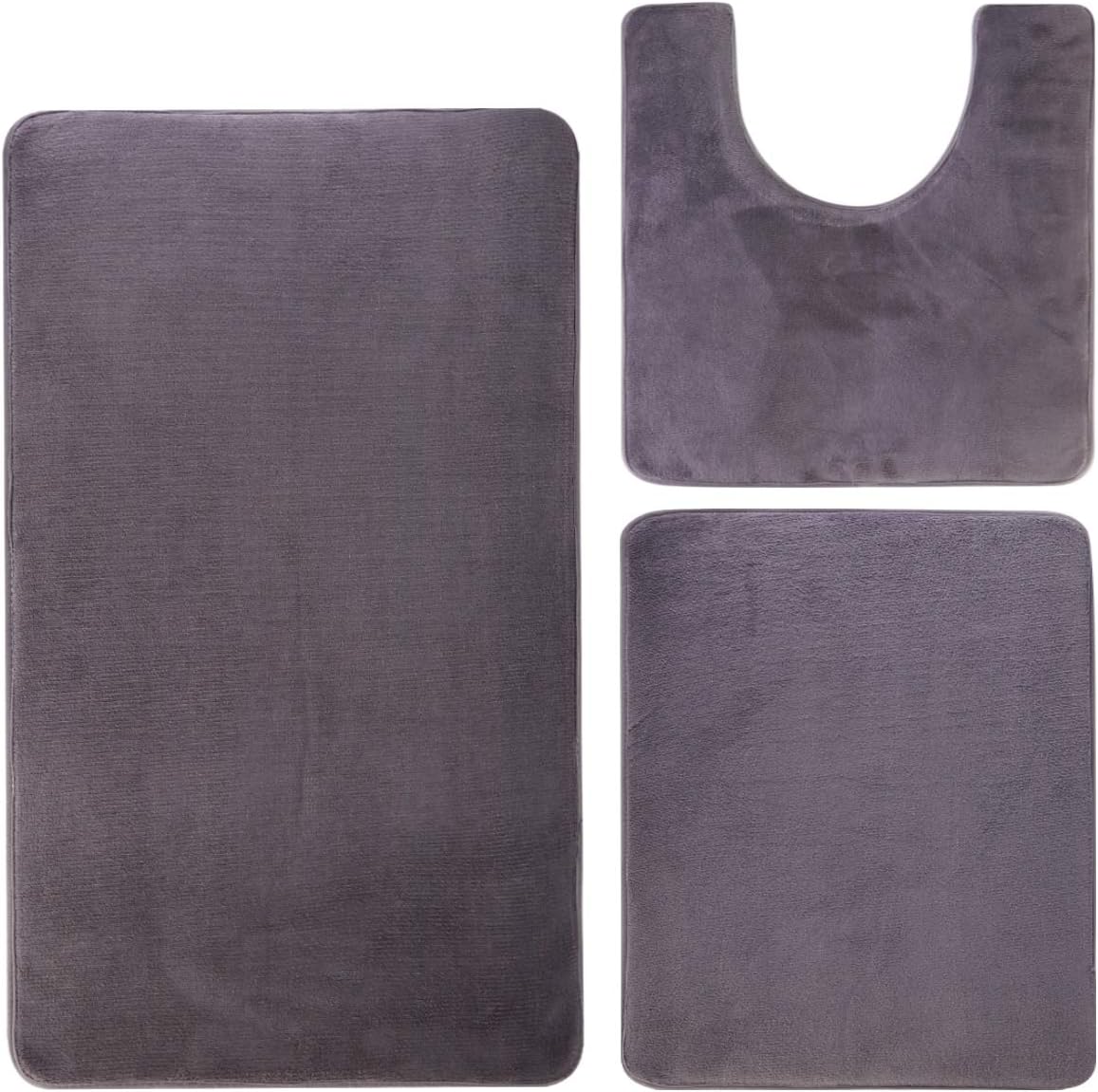 Memory Foam Bath Mats for Bathroom Floor - 3 Piece Set - Ultra Soft Absorbent Microfiber Non-Slip Back - 32”x20” Bathroom Rug - 20”x24”U-Shaped Toilet Mat - 24”x16” Shower Mat - Gray