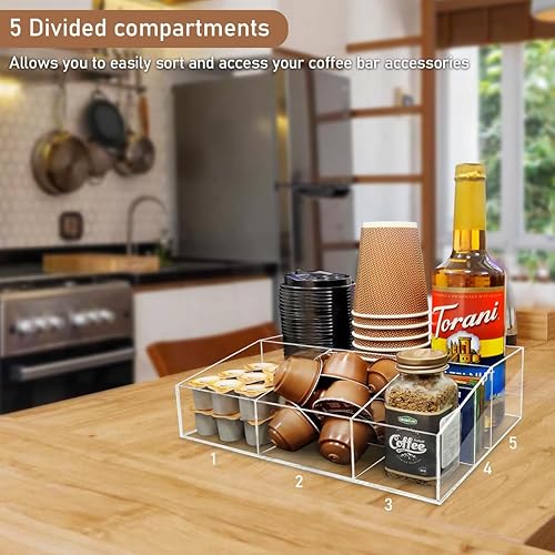 Miniatura 3 de KAIDELI Organizador de acrílico para barra de café para encimera, oficina, hogar, soporte para tazas de café, condimentos, cápsulas de café,