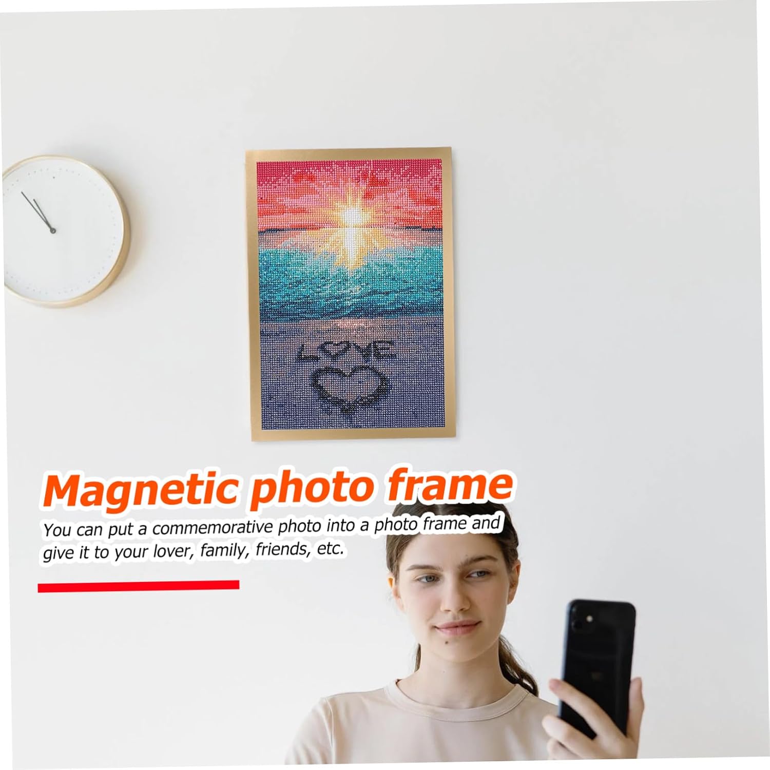 2 Sets Magnetic Picture Frames Self-adhesive Photo Frame for Refrigerator Door Home Wall Display Stylish Gold for Diamond Drawing and Certificates